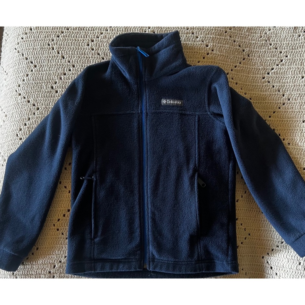 Columbia Kids Navy Blue Full Zip Fleece Jacket Size S 8 Zip Pockets Outdoor